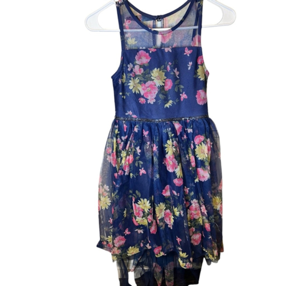Girls Pink & Violet Floral Dress Size 8 Blue